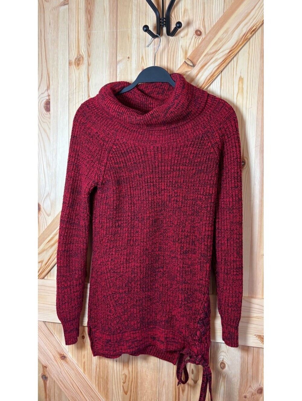 Allie & Rob Women's Burgundy Knit Pullover Sweater with Side Tie Detail Size L